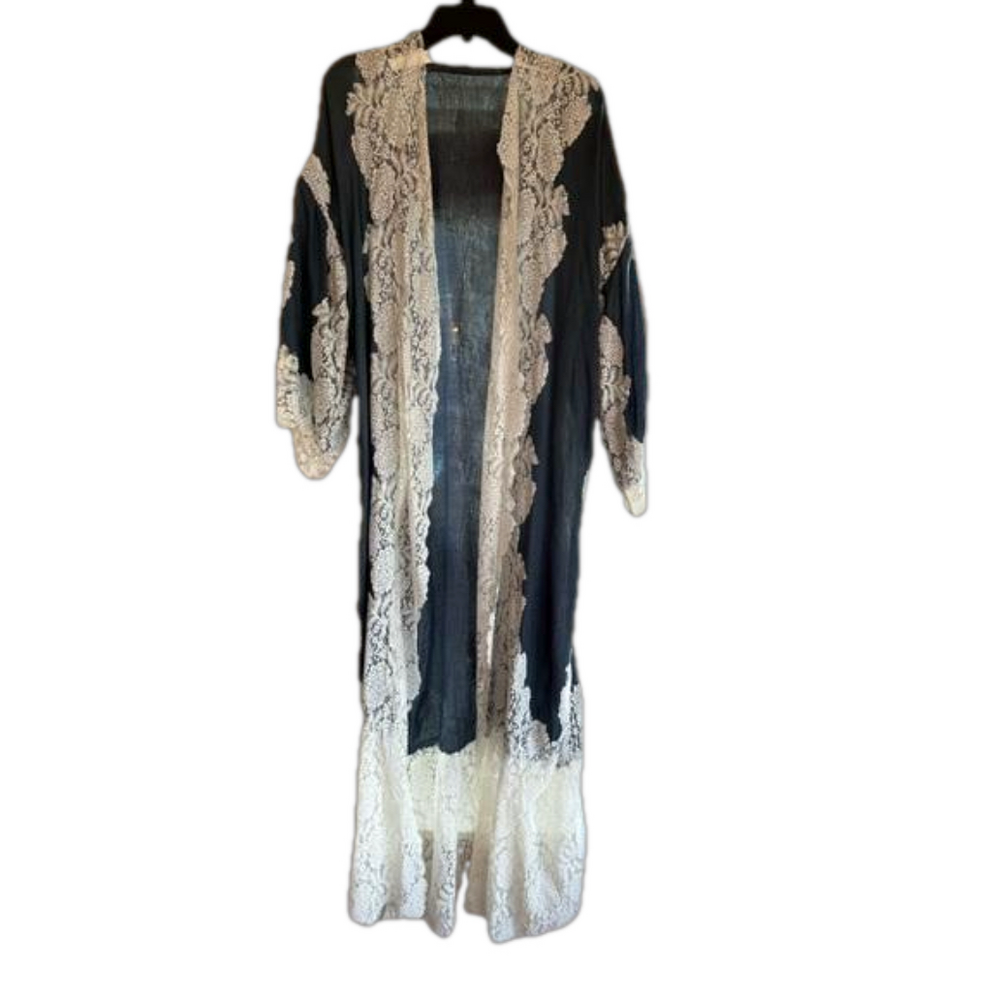 Blue Kaftan Large Cream Lace Detail